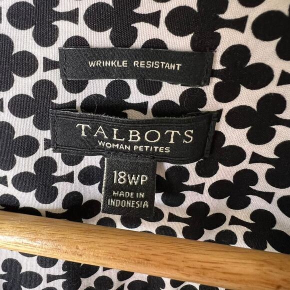 Talbots Shirt Womens SZ 18WP Black & White Clover Wrinkle Resistant Long Sleeve - Picture 2 of 15